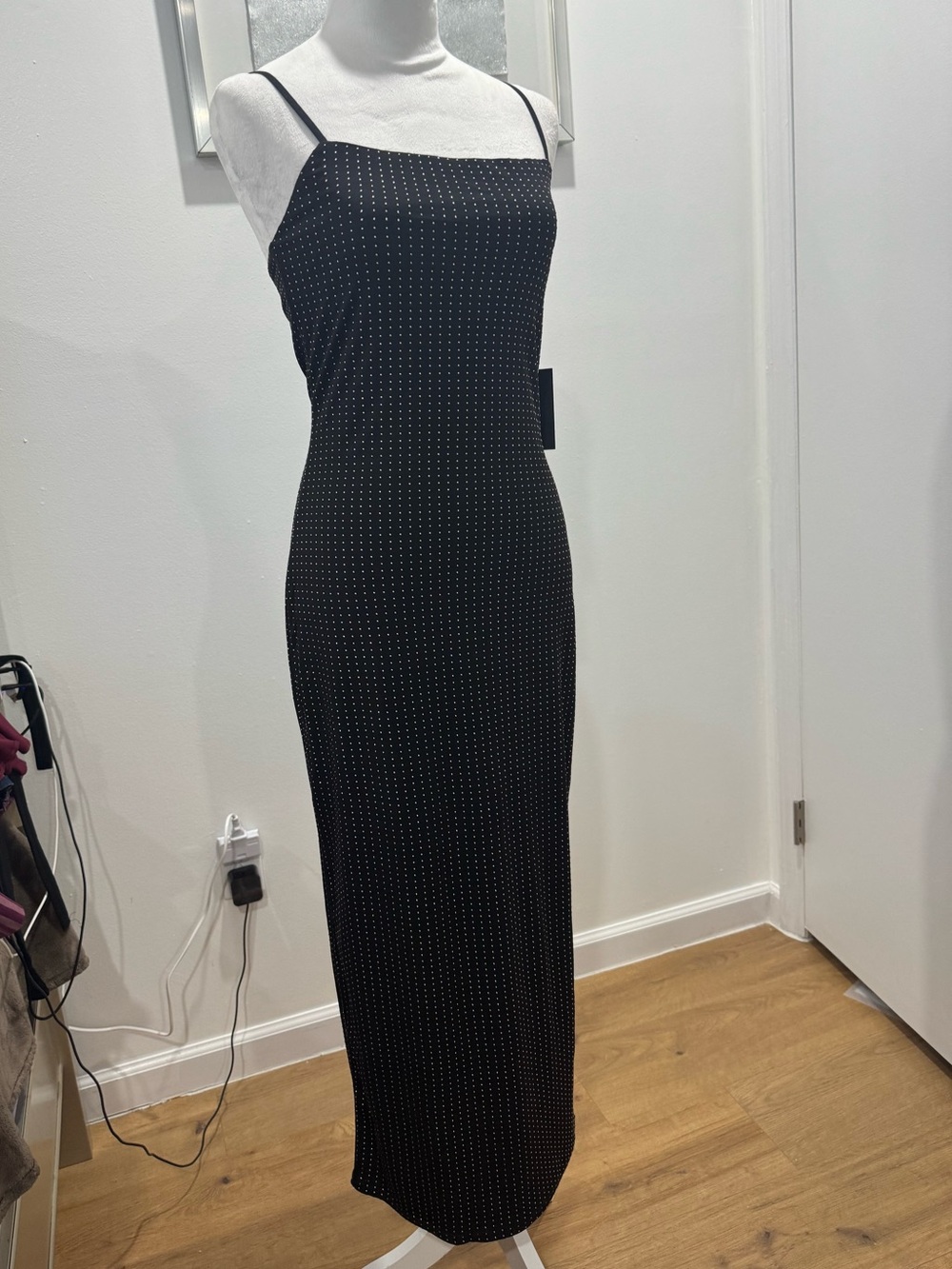 Kenneth Cole Crystal Studded Maxi Dress | Black | Stretch Bodycon | NWT | XS